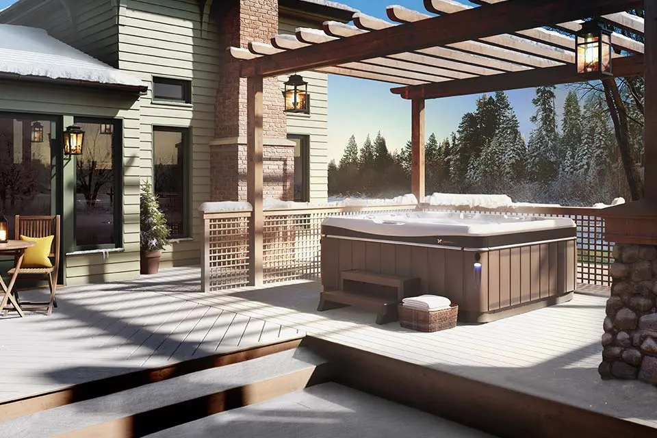 Saltwater-compatible hot tub in a modern backyard