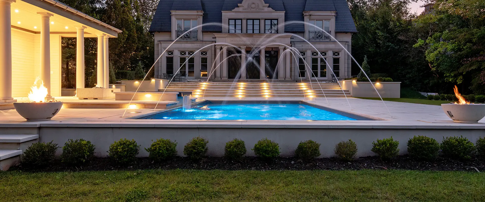 Inground Pool with firebowls