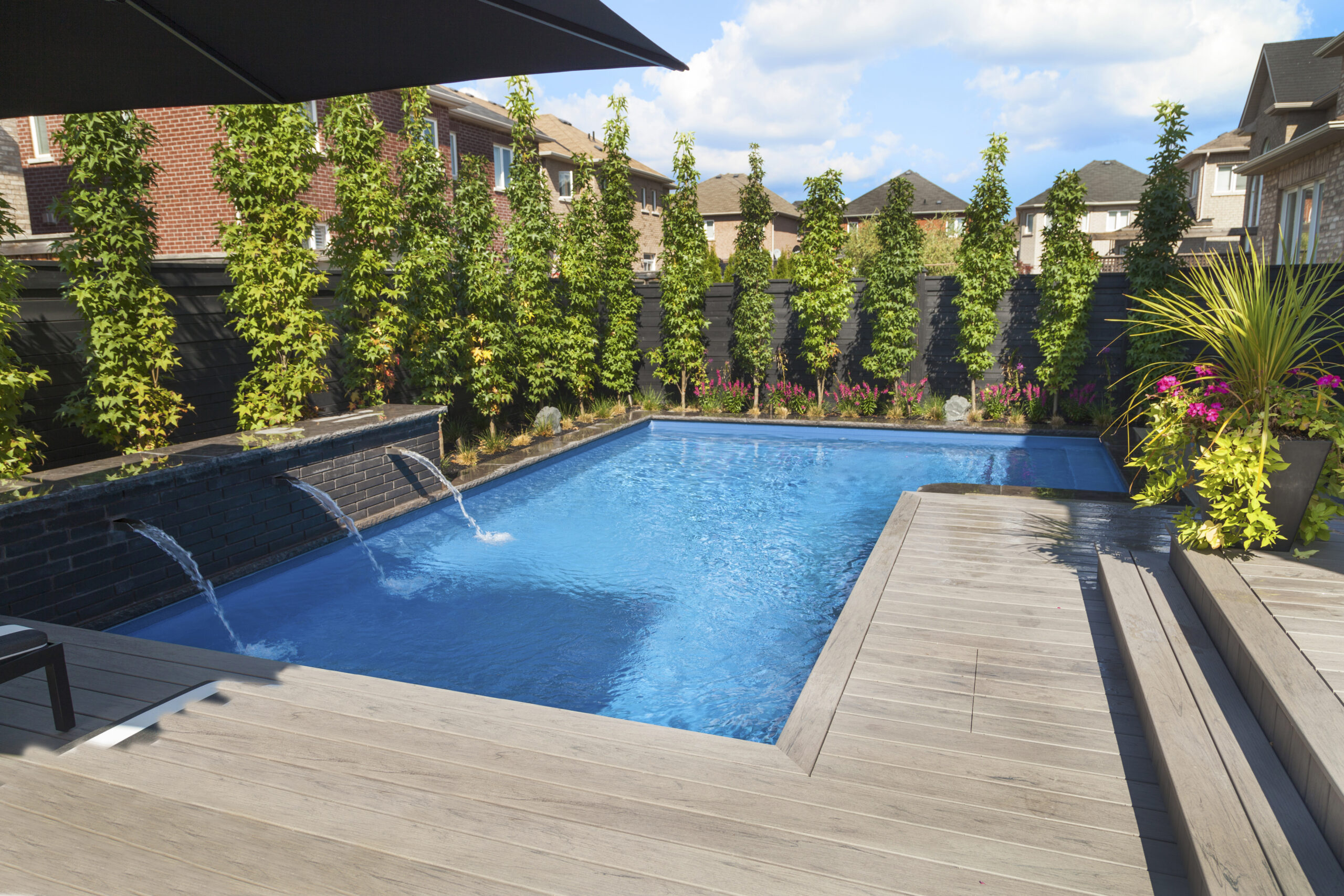 Inground Pool with firebowls