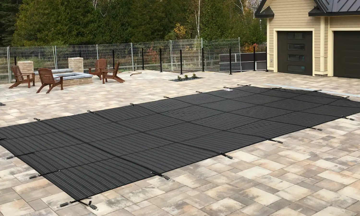 Inground Pool safety cover in small backyard