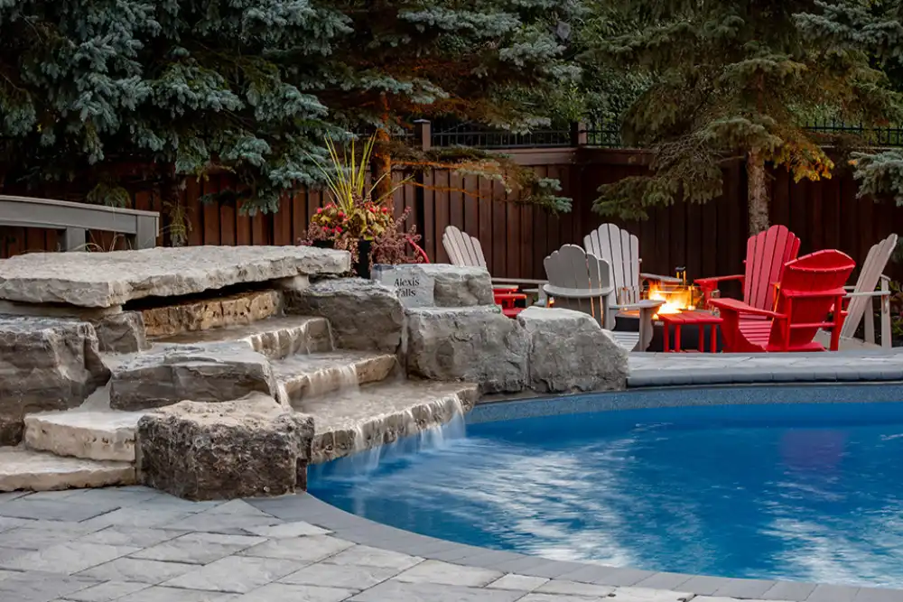 Inground Pool with firebowls