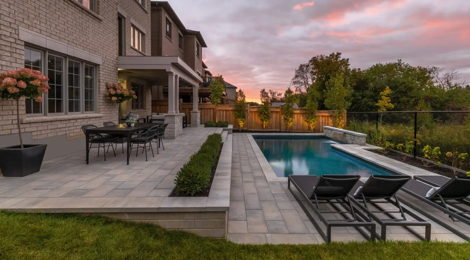 Inground Pool with firebowls