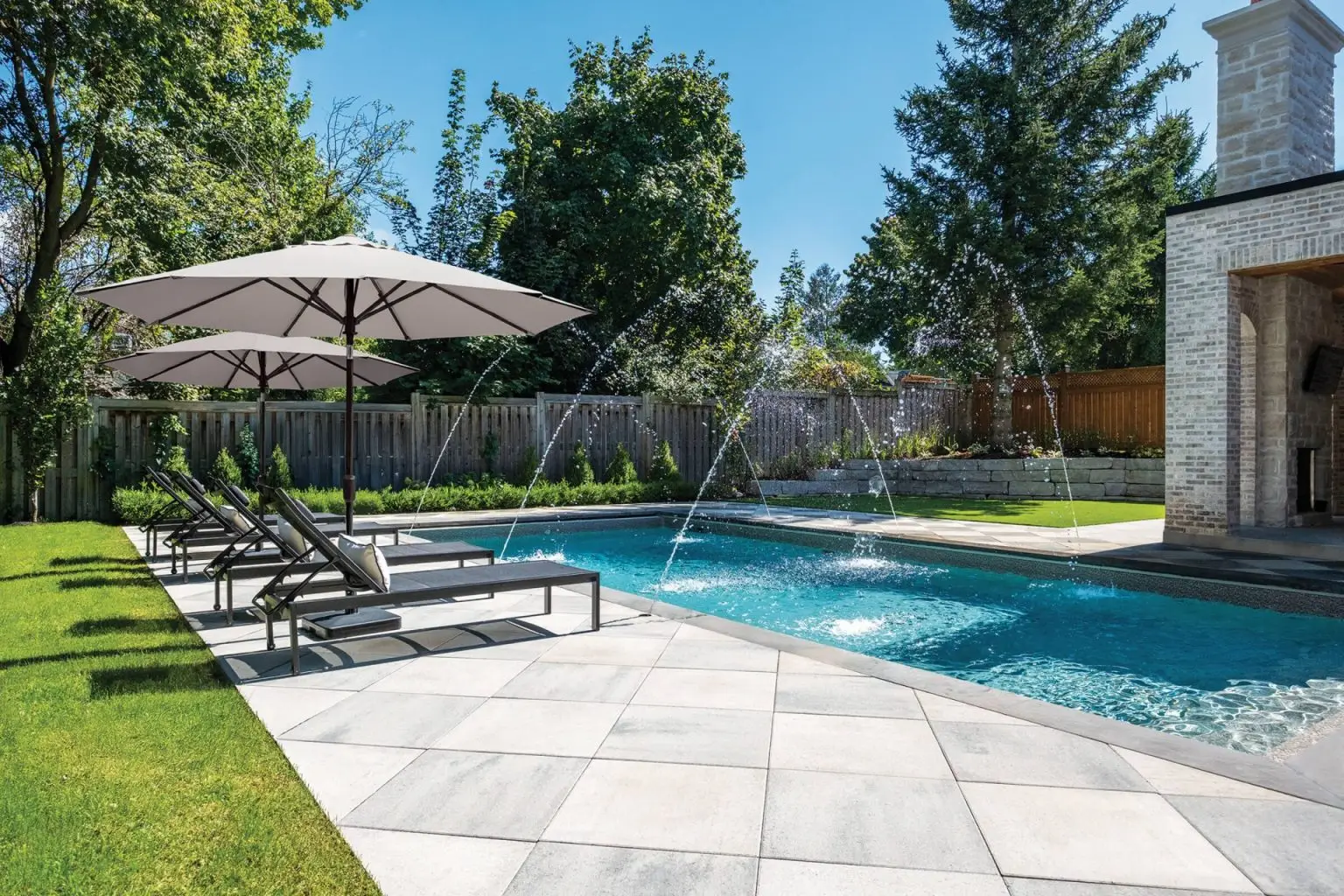 Inground Pool with firebowls