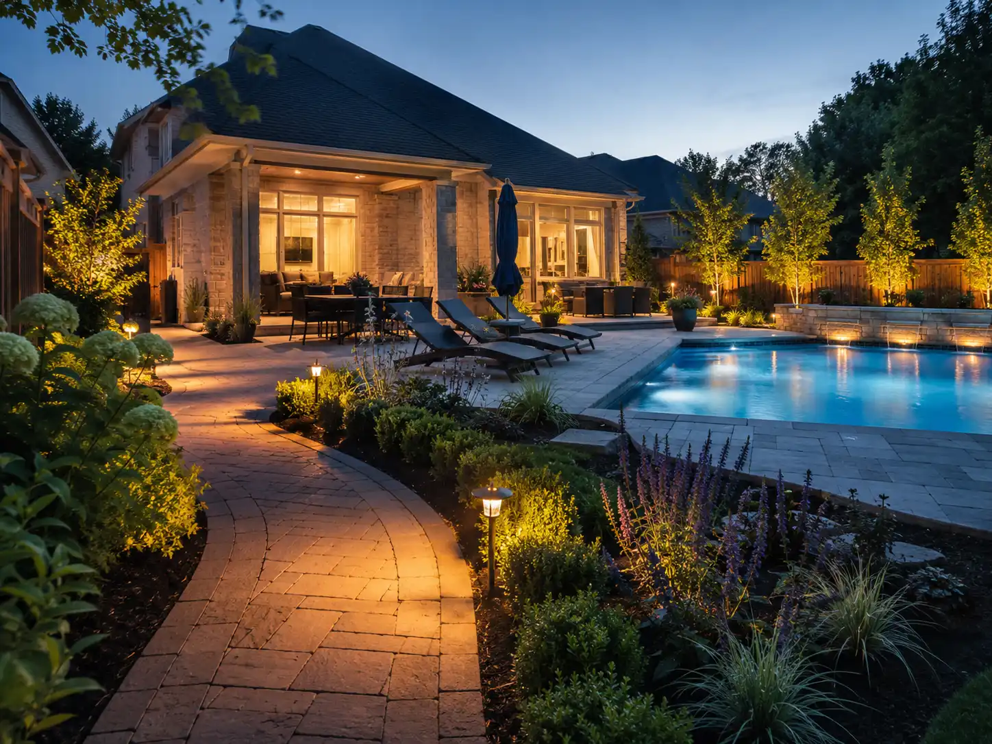 Inground Pool with firebowls
